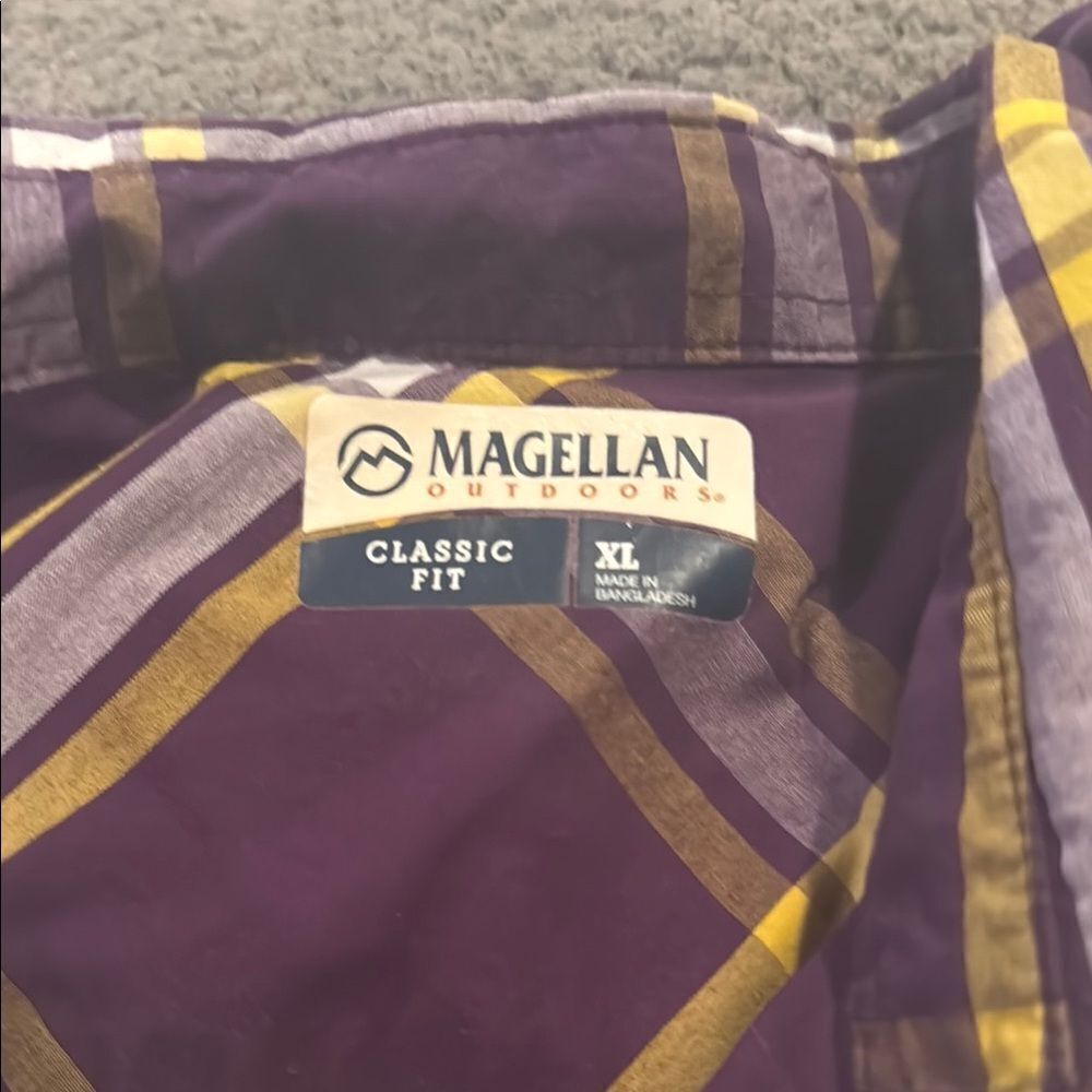 Magellan Outdoors Purple and Yellow Casual Button Down Shirt - Picture 2 of 6